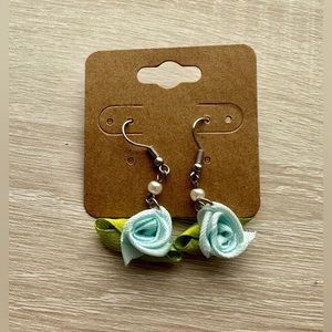 Fabric rose dangle earrings